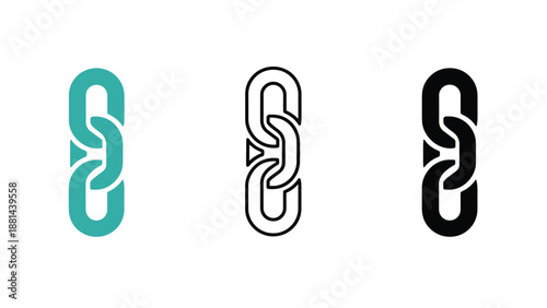 Three chain link logos in different colors on a white background