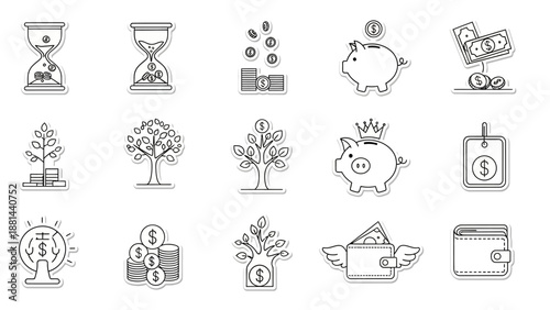 Outline vector icons for financial planning and wealth management