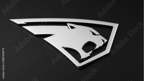 Silver Jaguar Head Emblem on Black Background.