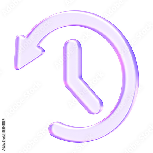3D purple translucent history icon featuring clock with back facing arrow for time tracking and activity logs. Modern glassmorphism style designed for finance and productivity app interfaces