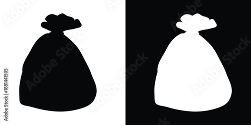 Garbage bag vector silhouette, Black silhouette trash bag icon vector