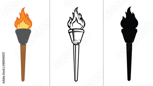 Three different illustrations of torches with varying flame designs