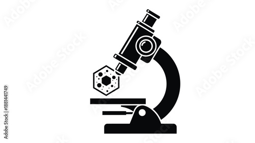 Microscope examining a cellular or molecular sample on a slide with blue accents