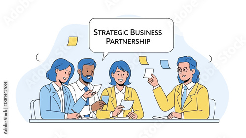 Diverse Business Team Collaborating on Strategic Partnership Ideas