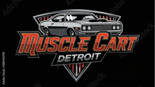 Classic American Muscle Car Emblem with Detroit Text.