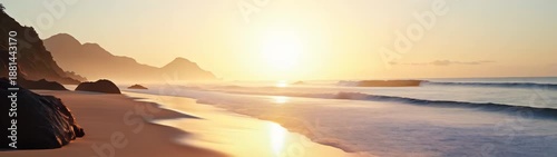View of a beach with waves crashing on the shore