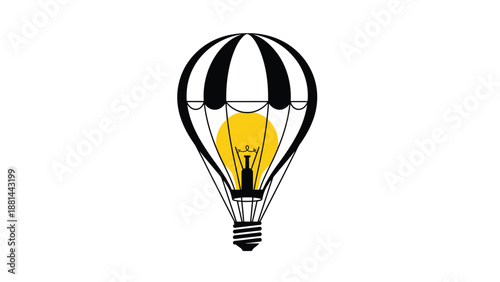 Innovative hot air balloon design with a glowing light bulb as its core, symbolizing new ideas and inspiration
