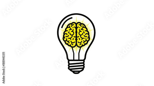 A bright idea: the human brain illuminating with creativity and thought inside a light bulb