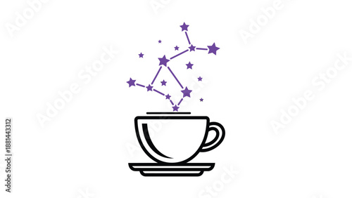 A celestial brew: constellations and stars emerging from a simple coffee cup