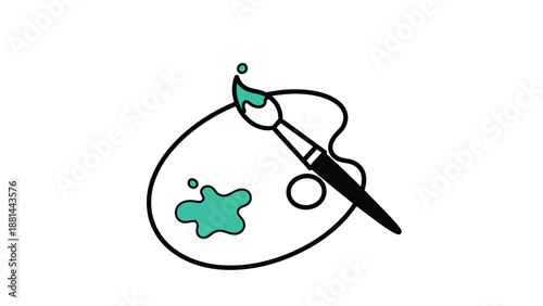 Creative artistic palette with a paintbrush dipping into vibrant turquoise paint