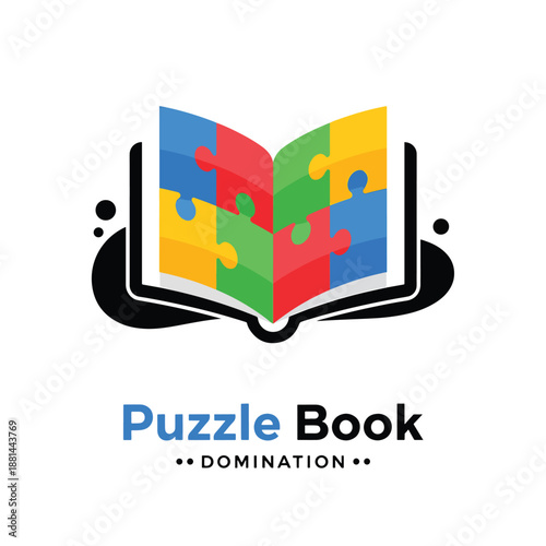 Colorful Puzzle Pieces Forming Pages of an Open Book - Engaging Brain Teaser Graphic