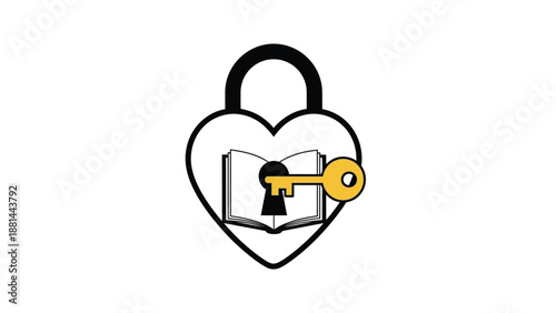 Unlocking knowledge and wisdom: a heart-shaped padlock with an open book and a golden key