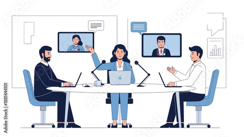 Business meeting with video conference and collaboration in modern office