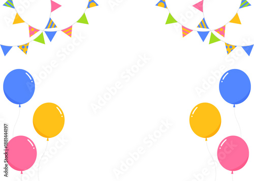 ガーランド、旗、風船のデコレーションフレーム