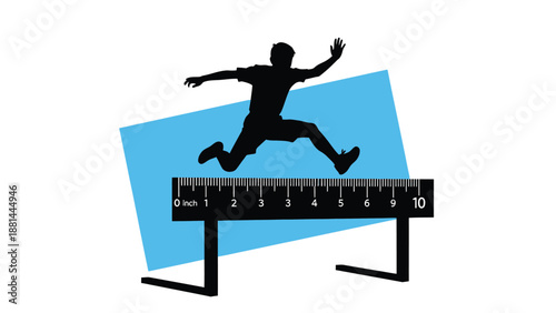 A dynamic silhouette of a person leaping over a ruler showing progress and achievement