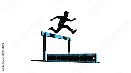 A person leaping over a uniquely designed hurdle, symbolizing the act of overcoming challenges