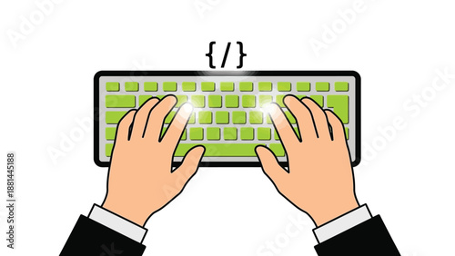 A developer's hands actively typing on a green keyboard, symbolizing code creation