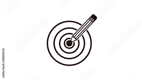 Pencil hitting the bullseye of a target, symbolizing precision, goal achievement, and creative focus