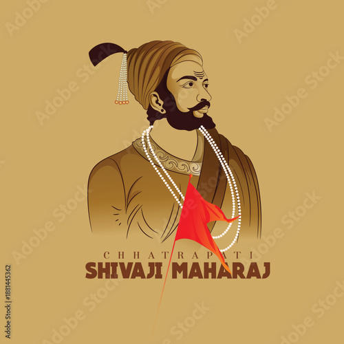illustration of Chhatrapati shivaji maharaj jayanti Chhatrapati Shivaji Maharaj with a traditional turban, pearl jewelry and a pavilion silhouette; evokes Maratha heritage, bravery, leadership and his