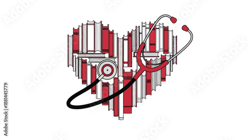 Heart formed by books and a stethoscope illustrating the importance of medical education