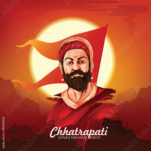 illustration of Chhatrapati shivaji maharaj jayanti Chhatrapati Shivaji Maharaj with a traditional turban, pearl jewelry and a pavilion silhouette; evokes Maratha heritage, bravery, leadership and his
