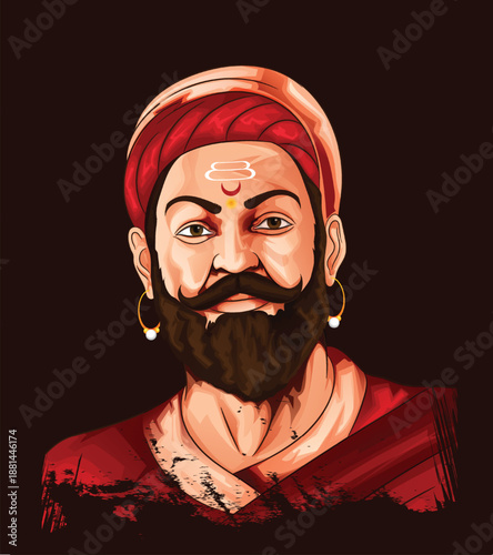 illustration of Chhatrapati shivaji maharaj jayanti Chhatrapati Shivaji Maharaj with a traditional turban, pearl jewelry and a pavilion silhouette; evokes Maratha heritage, bravery, leadership and his