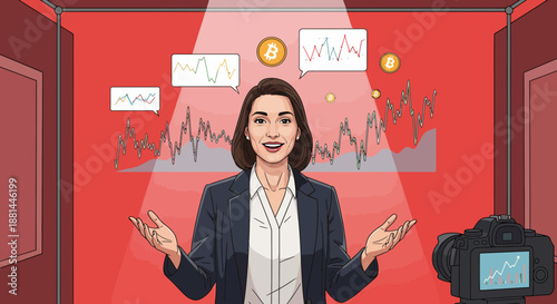 Businesswoman analyzing financial data and market trends.