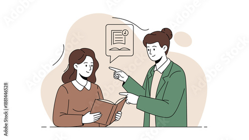 Mentorship and Learning: Woman Teaching Another Woman Reading Book