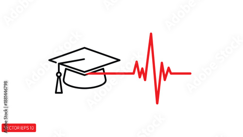 The vital connection: education and health represented by a graduation cap and heartbeat line