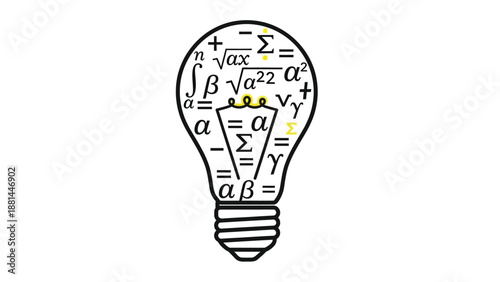Mathematical formulas light bulb: concept of logic, innovation, and scientific discovery