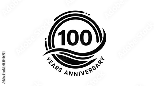 Dynamic 100 years anniversary logo design with circular swooshes and bold numbers representing long term success and milestones.