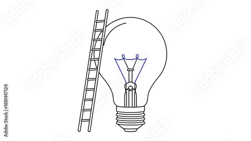 A ladder leaning against a light bulb symbolizing the path to innovation and great ideas