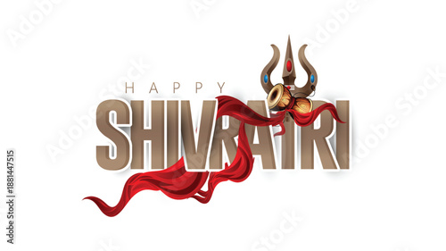 Maha Shivratri, greeting featuring a Shiva lingam silhouette, Damru drum, and trident against a deep red background. Wishing happiness to loved ones during the sacred Hindu festival.