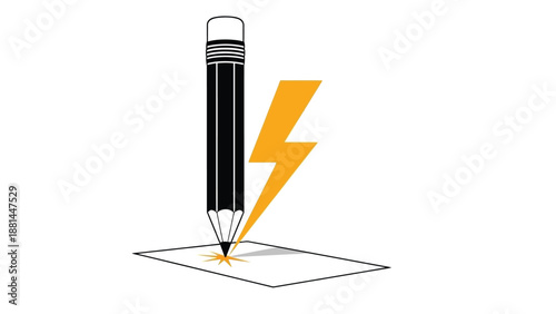The spark of inspiration: a pencil and lightning bolt illustrate creative energy