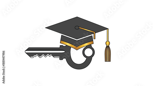 Education unlocks opportunities: a graduation cap adorning a key, symbolizing success