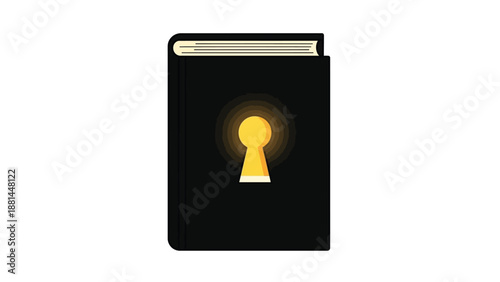 A mysterious black book with a glowing golden keyhole symbolizing hidden knowledge
