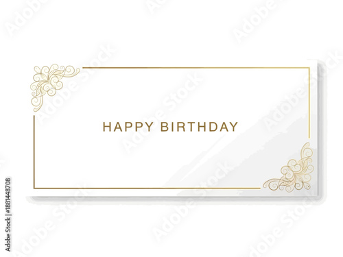 Elegant Happy Birthday Greeting Card with Golden Ornate Corners and White Background