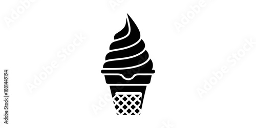 Cone Ice cream logo silhouette vector, Ice cream logo icon silhouette, black silhouette ice cream soft logo design, vintage black and white ice cream silhouette vector isolated on white background.