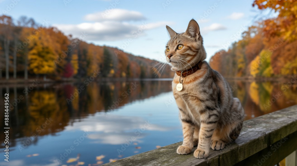 Obraz premium cat in autumn forest