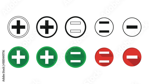 Plus and minus symbols are arranged in a grid of two rows and five columns.