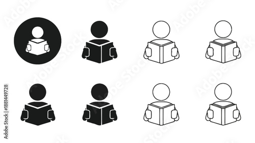 Icons depicting a person reading a book in various styles and colors.