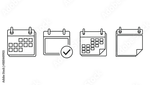 Four different calendar icons are displayed in a line against a white background.