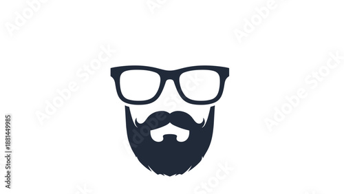 Minimalist silhouette of a man's face with modern glasses and a thick stylish beard in dark navy blue for logo concepts.