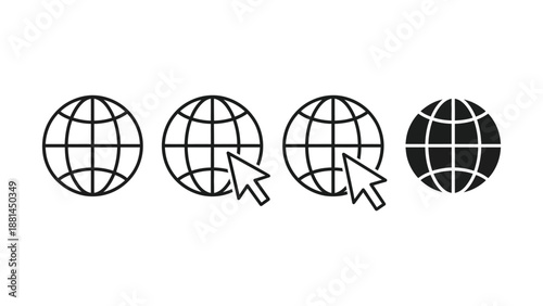 Four globe icons representing internet access and navigation on a white background.