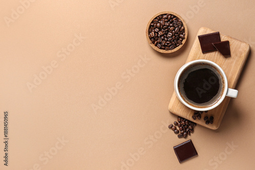 Cup of hot coffee with bean...