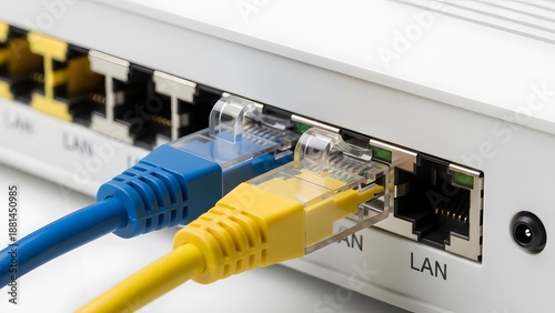 Network cables plugged into a router LAN port
