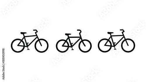 Three bicycles are lined up in a row against a white background.