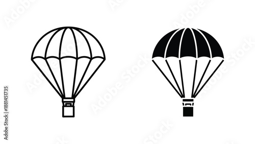 Two stylized icons of a hot air balloon against a white background.