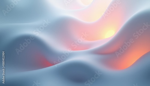 Abstract Soft Blue And Orange Light Organic Landscape With Gentle Waves And Smooth Surfaces Futuristic Digital Art