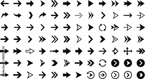 Collection of various arrow symbols and icons in different shapes and directions